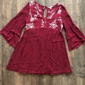 Burgundy bohemian dress with white flowers size M